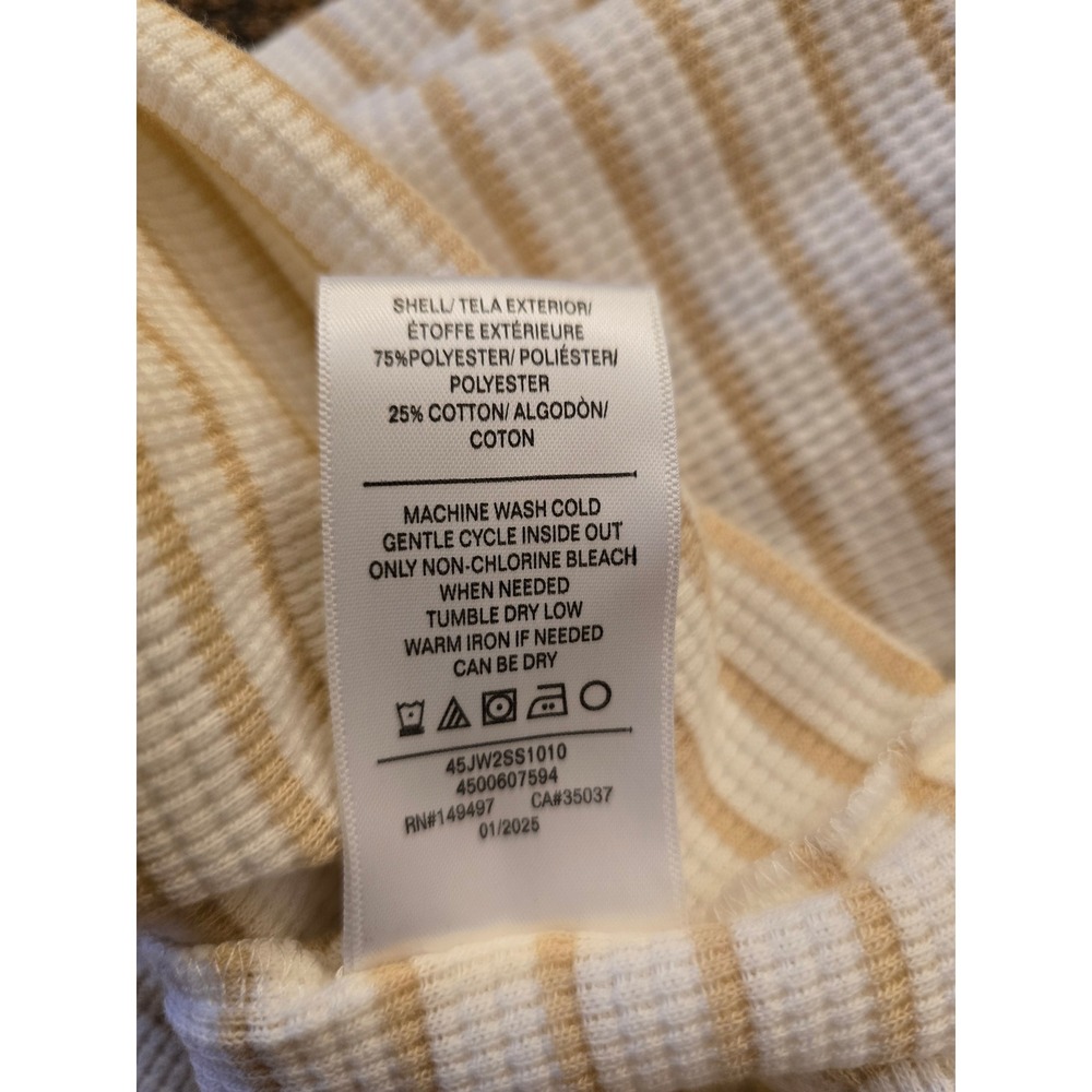 Joe's Jeans Waffle Knit Henley Top Striped Short Sleeve Cream Tan Size Large - Picture 7 of 7